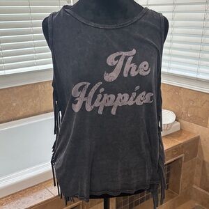 T Party Fashion Charcoal Fringe Tank